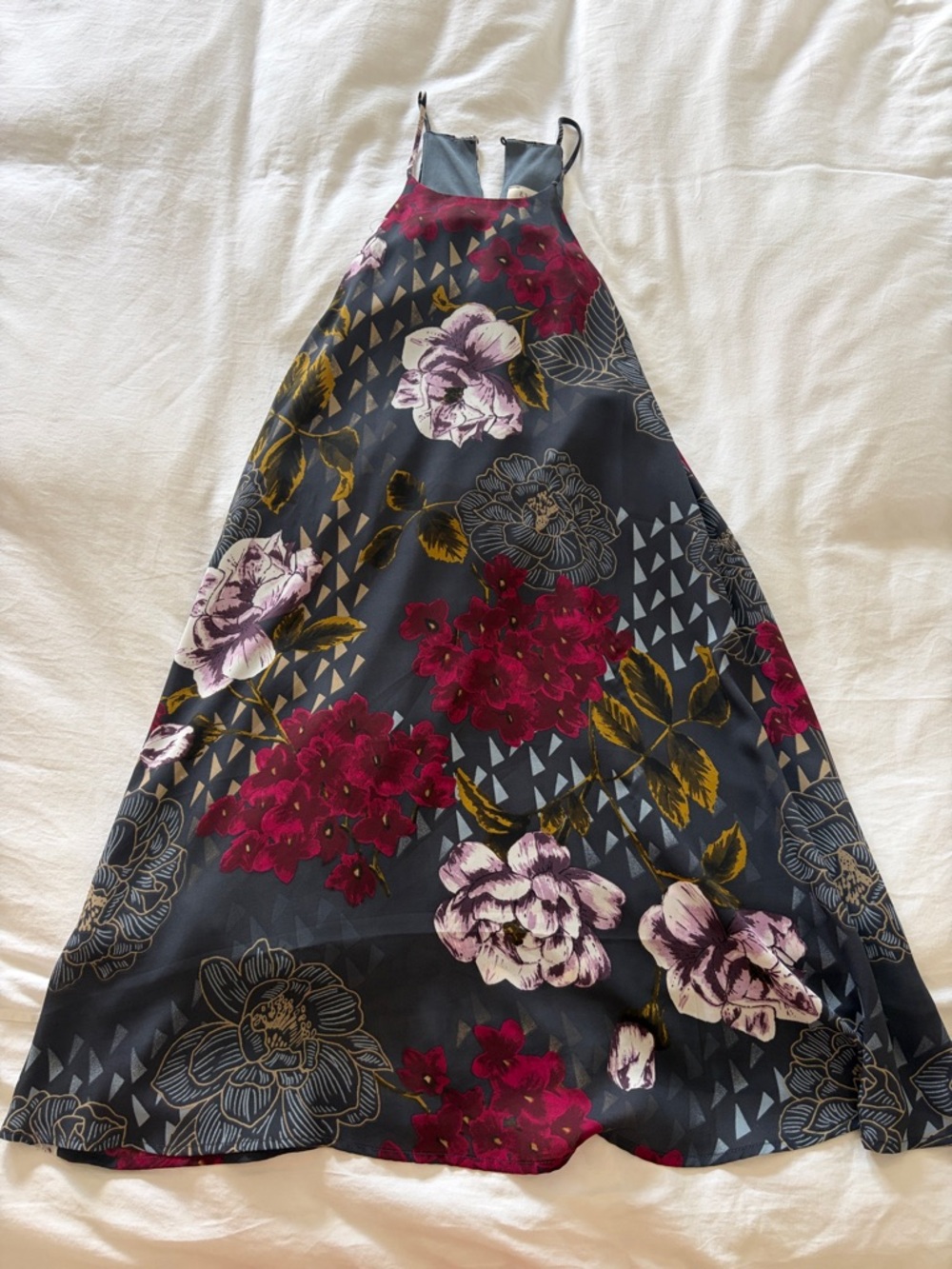 Everly Floral Halter Dress in Charcoal and Berry
